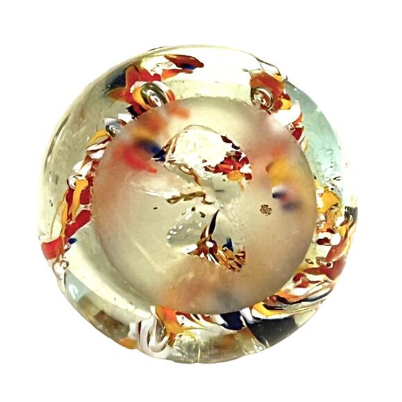 Studio Art GLASS PAPERWEIGHT Spotted Trumpet Flowers 2.5" Ball Pontil Bottom - Picture 4 of 6